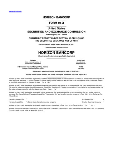 Thumbnail Horizon Bancorp 10-Q Quarterly Report FY2012 