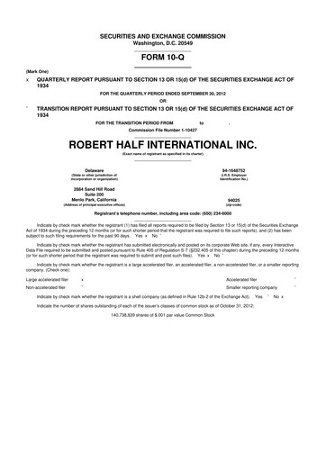 Miniature Robert Half 10-Q Rapport trimestriel 2012 