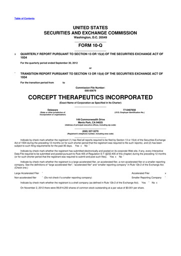 Thumbnail Corcept Therapeutics
 10-Q Quarterly Report FY2012 