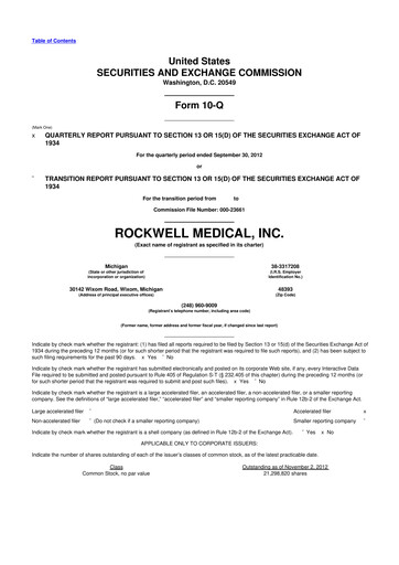 Vorschaubild Rockwell Medical
 10-Q Quartalsbericht  