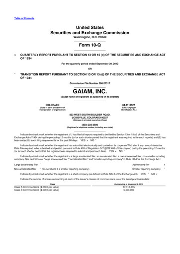 Thumbnail Gaia 10-Q Quarterly Report FY2012 