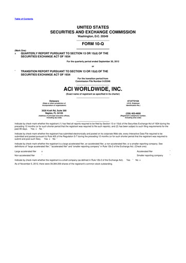 Thumbnail ACI Worldwide
 10-Q Quarterly Report FY2012 