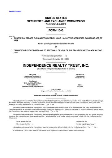 Thumbnail Independence Realty Trust
 10-Q Quarterly Report FY 