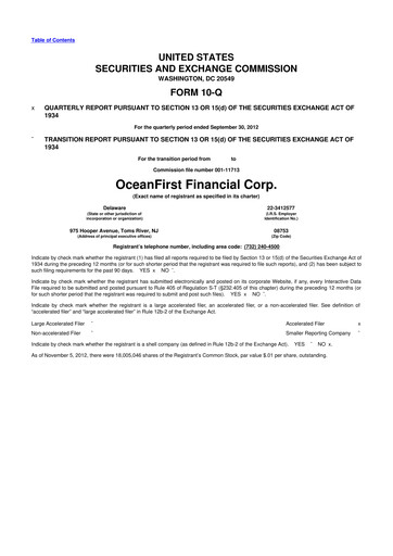Thumbnail OceanFirst Financial 10-Q Quarterly Report FY2012 