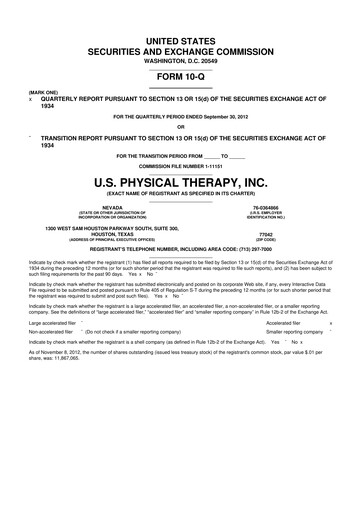 Thumbnail U.S. Physical Therapy, Inc. 10-Q Quarterly Report FY2012 