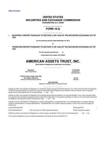 Vorschaubild American Assets Trust
 10-Q Quartalsbericht 2012 