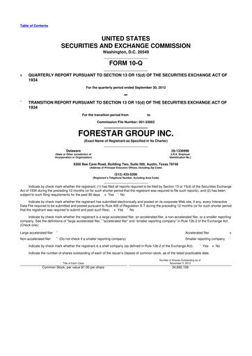Thumbnail Forestar Group
 10-Q Quarterly Report FY2012 