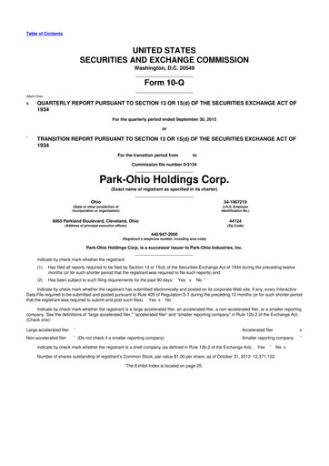 Thumbnail ParkOhio Holdings Corp. 10-Q Quarterly Report FY2012 