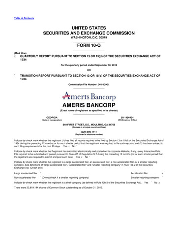 Thumbnail Ameris Bancorp
 10-Q Quarterly Report FY2012 