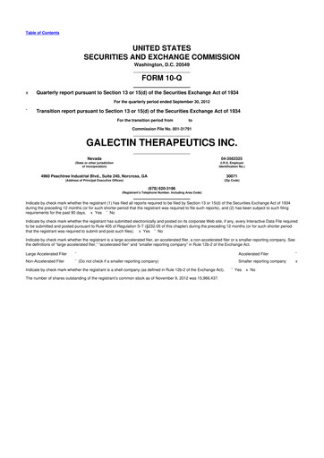 Thumbnail Galectin Therapeutics 10-Q Quarterly Report FY2012 