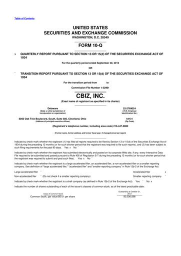 Thumbnail CBIZ 10-Q Quarterly Report FY2012 