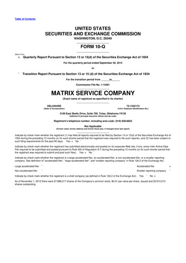 Thumbnail Matrix Service Company 10-Q Quarterly Report FY2013 