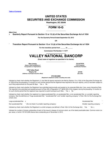 Thumbnail Valley Bank 10-Q Quarterly Report FY2012 