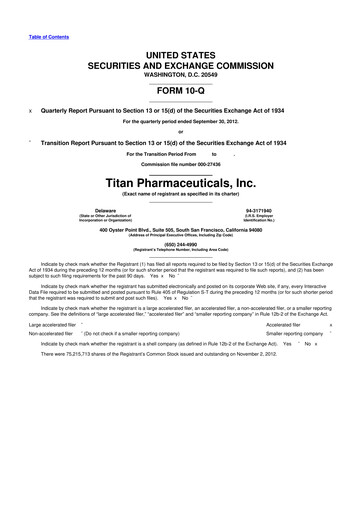Thumbnail Titan Pharmaceuticals
 10-Q Quarterly Report FY2012 