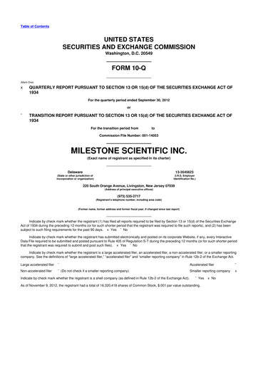 Thumbnail Milestone Scientific 10-Q Quarterly Report FY2012 