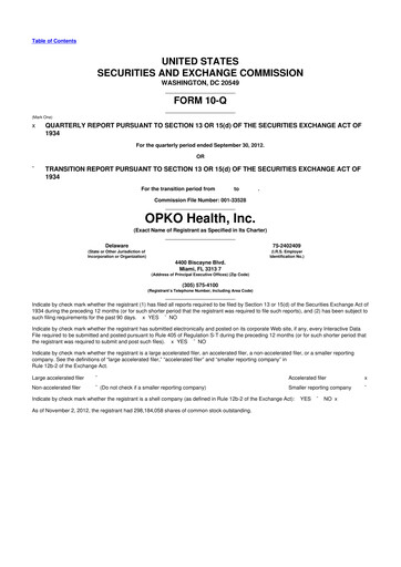 Thumbnail OPKO Health
 10-Q Quarterly Report FY2012 