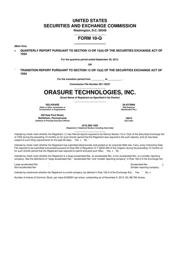 Thumbnail OraSure Technologies 10-Q Quarterly Report FY2012 
