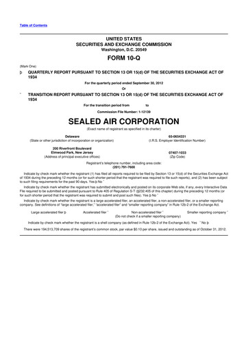 Thumbnail Sealed Air
 10-Q Quarterly Report FY2012 