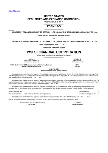 Thumbnail WSFS Financial 10-Q Quarterly Report FY2012 