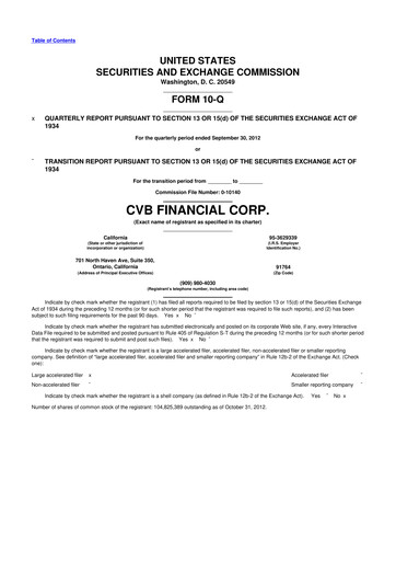 Thumbnail CVB Financial 10-Q Quarterly Report FY2012 
