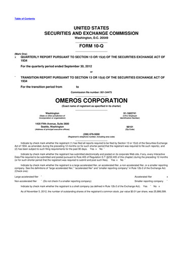 Vorschaubild Omeros Corporation 10-Q Quartalsbericht 2012 