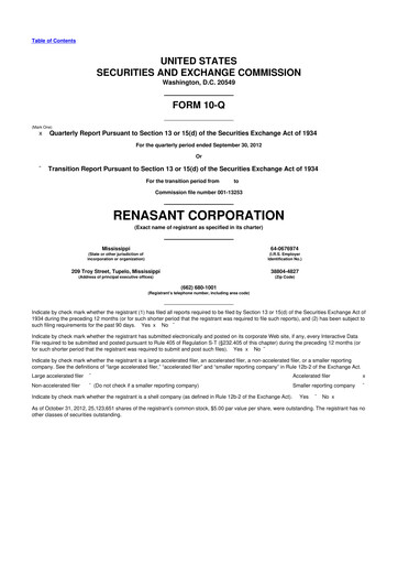 Miniature Renasant Corp 10-Q Rapport trimestriel  