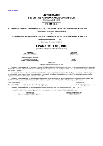 Miniature EPAM Systems
 10-Q Rapport trimestriel 2012 