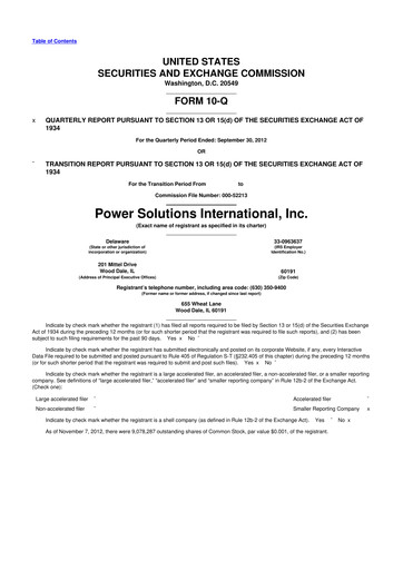 Thumbnail Power Solutions International 10-Q Quarterly Report FY2012 Q3