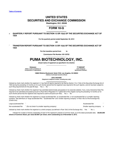 Miniature Puma Biotechnology 10-Q Rapport trimestriel 2012 