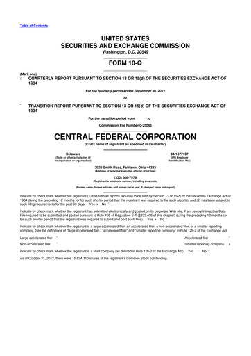 Thumbnail CF Bankshares 10-Q Quarterly Report FY2012 