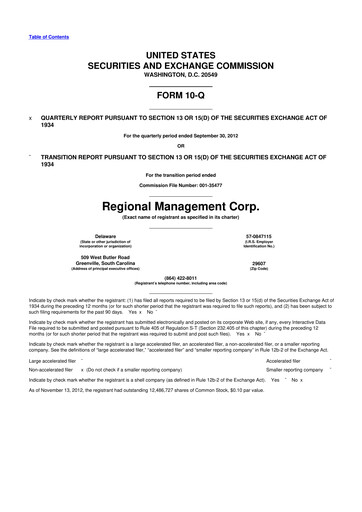 Thumbnail Regional Management Corp.
 10-Q Quarterly Report FY2012 