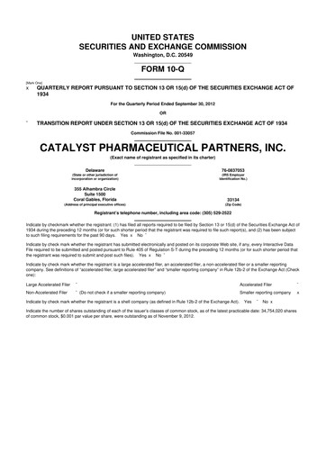 Thumbnail Catalyst Pharmaceuticals 10-Q Quarterly Report FY2012 
