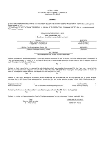 Thumbnail Thor Industries
 10-Q Quarterly Report FY2013 