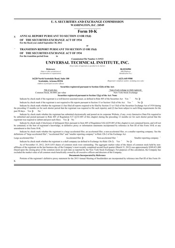 Thumbnail Universal Technical Institute 10-K Annual Report 2012