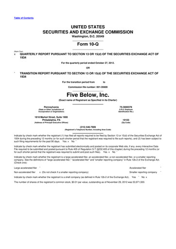 Vorschaubild Five Below
 10-Q Quartalsbericht 2012 