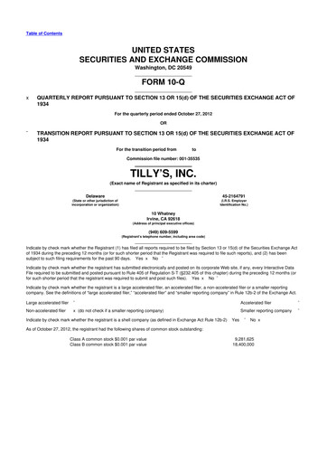 Thumbnail Tillys
 10-Q Quarterly Report FY2012 
