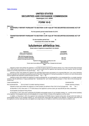 Thumbnail lululemon athletica 10-Q Quarterly Report FY2012 