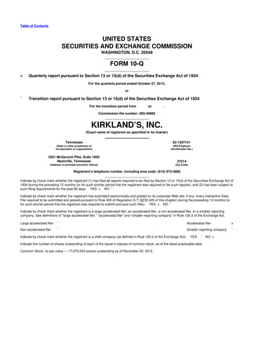 Thumbnail Kirkland's 10-Q Quarterly Report FY2012 