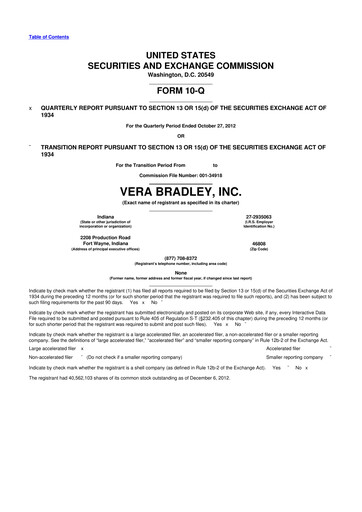 Thumbnail Vera Bradley
 10-Q Quarterly Report FY2013 