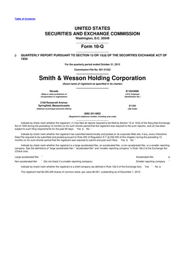 Thumbnail Smith & Wesson 10-Q Quarterly Report FY2013 