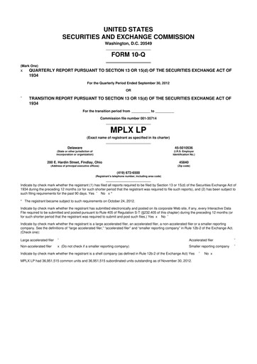 Thumbnail MPLX 10-Q Quarterly Report FY2012 