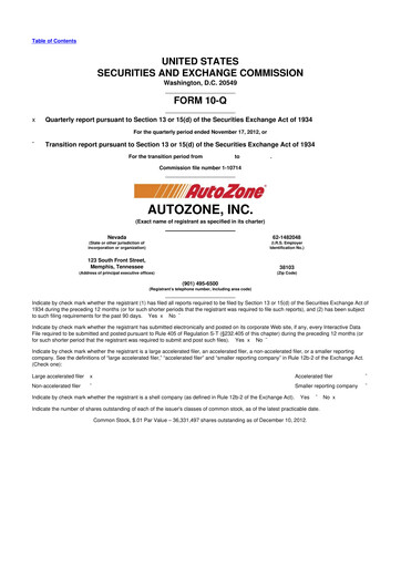 Miniature AutoZone 10-Q Rapport trimestriel 2013 