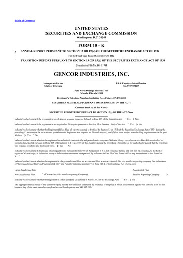 Miniature Gencor Industries
 10-K Rapport annuel 2012