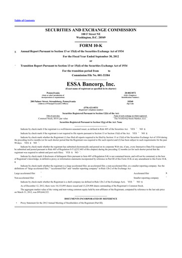 Thumbnail ESSA Bancorp 10-K Annual Report 2012