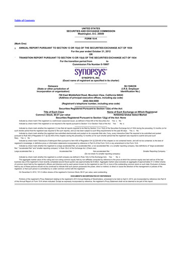 Thumbnail Synopsys 10-K Annual Report 2012