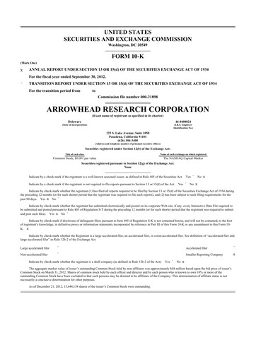 Thumbnail Arrowhead Pharmaceuticals
 10-K Annual Report 2012