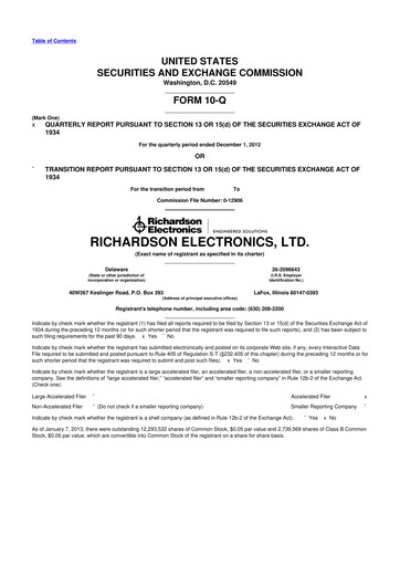 Miniature Richardson Electronics 10-Q Rapport trimestriel 2013 