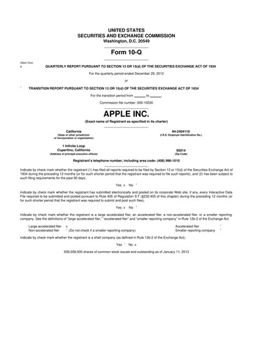 Miniature Apple 10-Q Rapport trimestriel 2013 