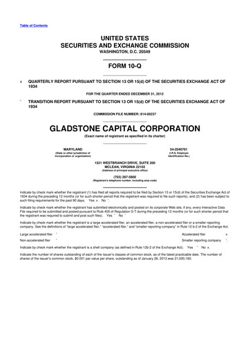 Thumbnail Gladstone Capital Corporation 10-Q Quarterly Report FY 
