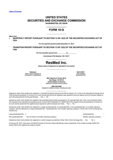 Miniature ResMed 10-Q Rapport trimestriel 2013 